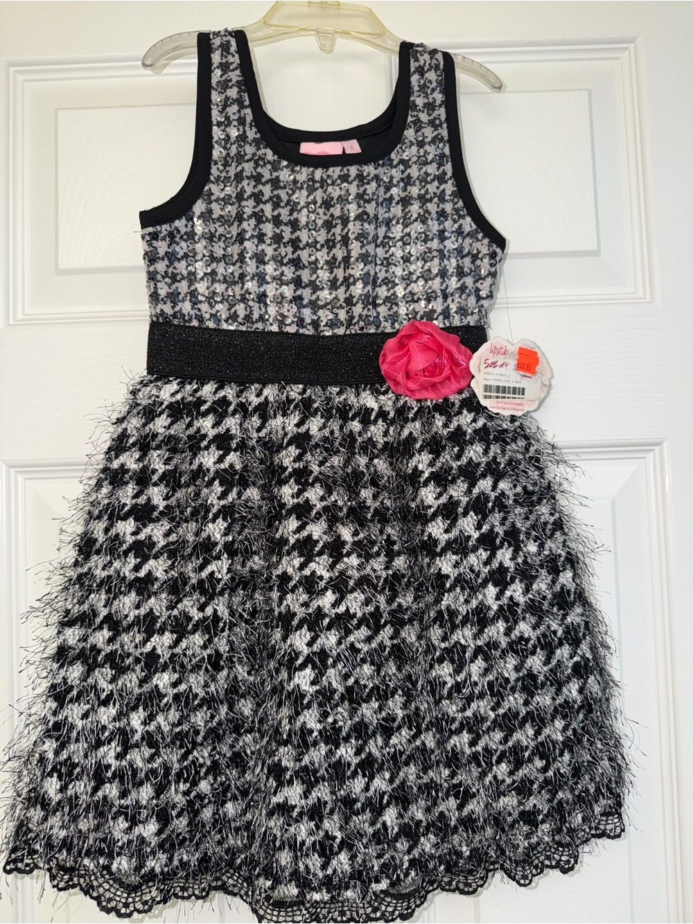 NWT Lipstik Girls Sequin Party Dress 4 | Houndstooth Tulle Black $76